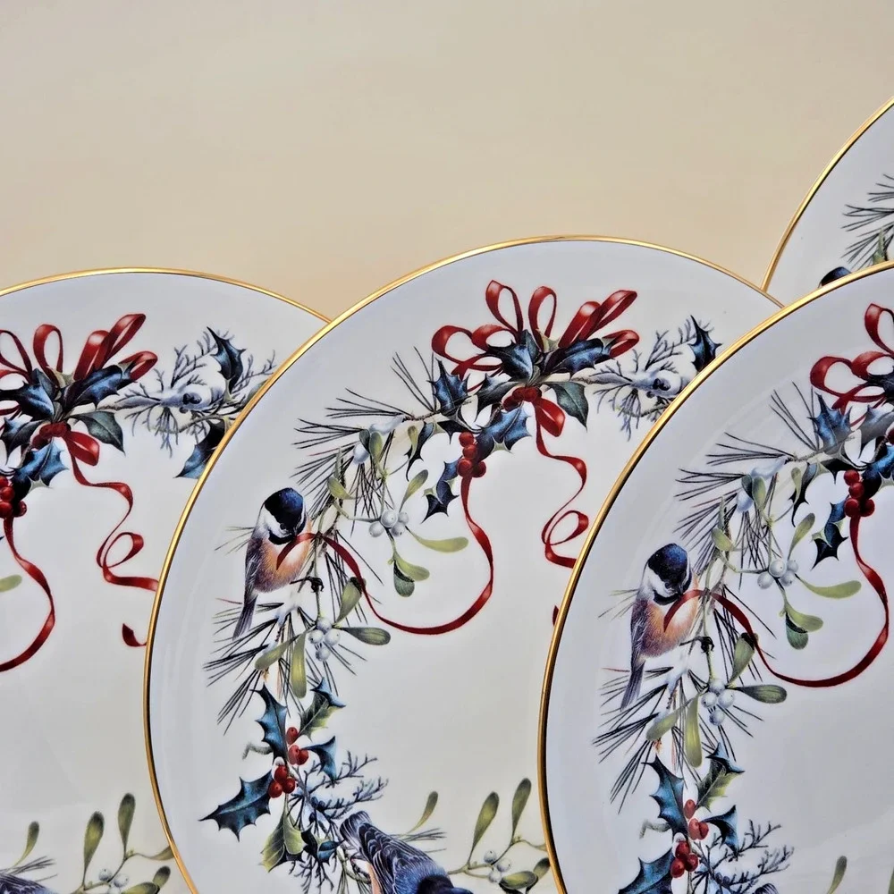 Lenox Winter Greetings Dinner Plate Set of 4 USA Millennium 10.75 Fine Ivory VTG